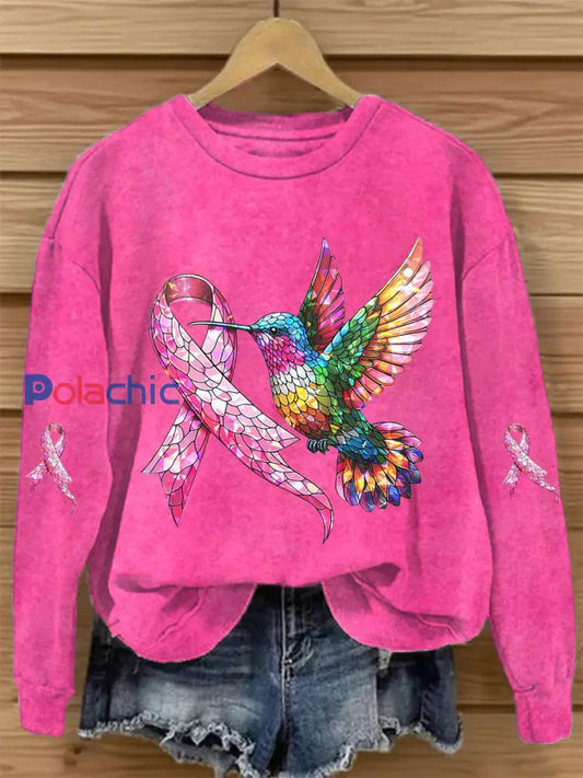 Women’s Breast Cancer Awareness Rose Ruban Imprimer Sweatshirt Rose Rouge / S