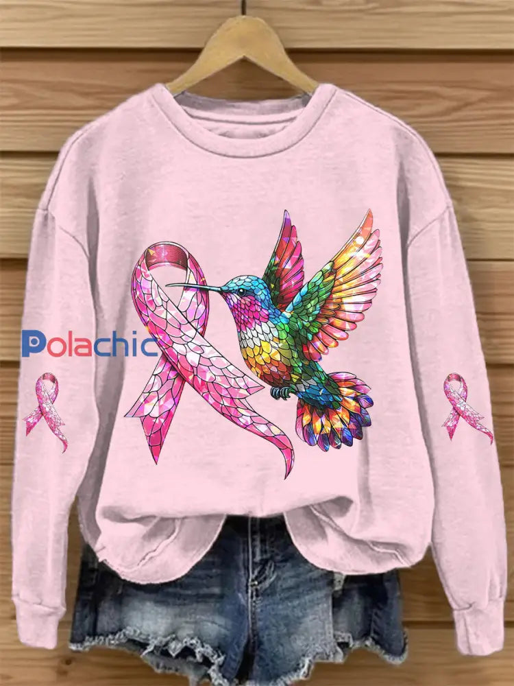 Women’s Breast Cancer Awareness Rose Ruban Imprimer Sweatshirt Rose / S