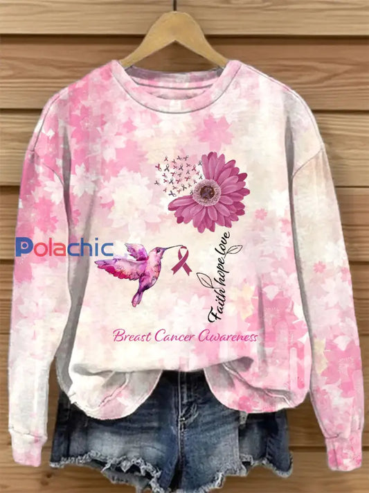 Women’s Breast Cancer Awareness Rose Ruban Imprimer Sweatshirt Rose / S