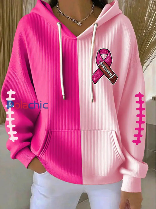 Women’s Breast Cancer Awareness Rugby Rose Ruban Imprimer Casual Hoodie Rose / S