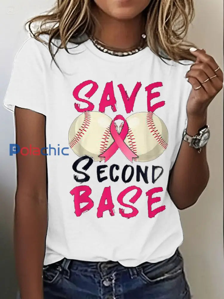 Women’s Breast Cancer Awareness Save Deuxième Base T-shirt imprimé blanc / S