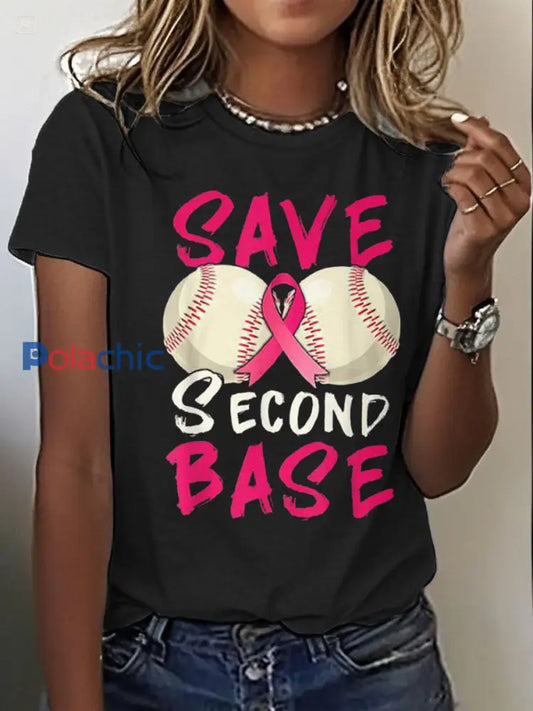 Women’s Breast Cancer Awareness Save Deuxième Base T-shirt imprimé noir / S
