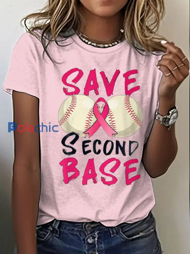 Women’s Breast Cancer Awareness Save Deuxième Base T-shirt imprimé rose clair / S