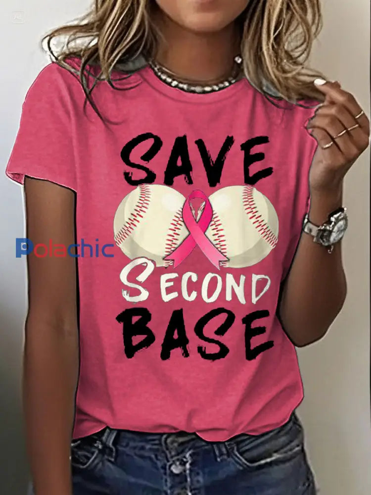 Women’s Breast Cancer Awareness Save Deuxième Base T-shirt imprimé rose foncé / S