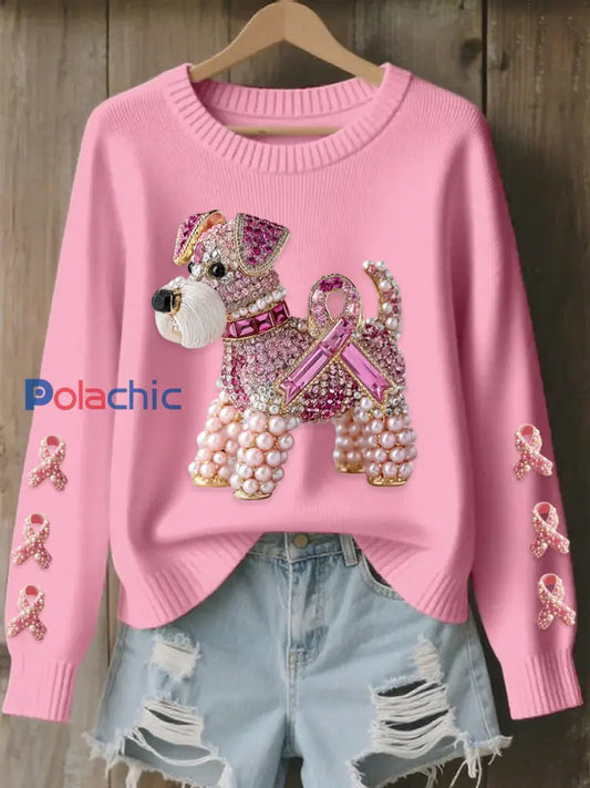 Women’s Breast Cancer Awareness Schnauzer Sweatshirt Femme Rose / S