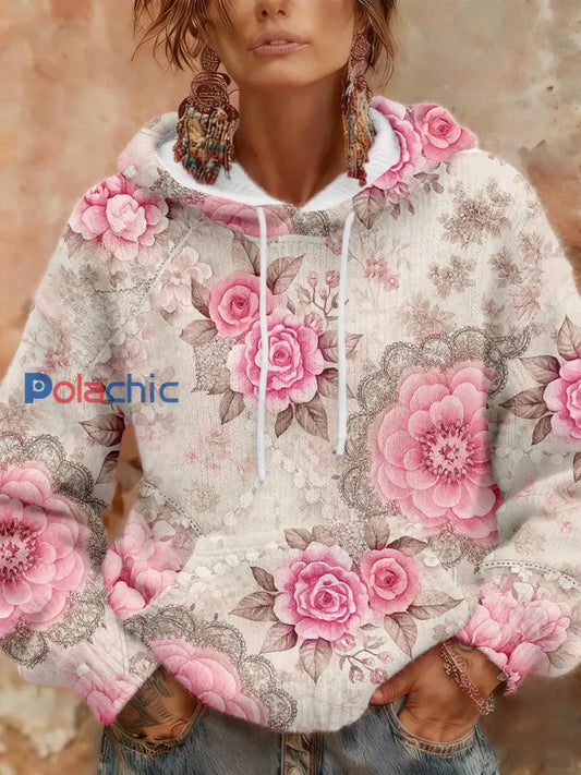 Women’s Breast Cancer Awareness Sweats à capuche à fleurs roses comme image / S