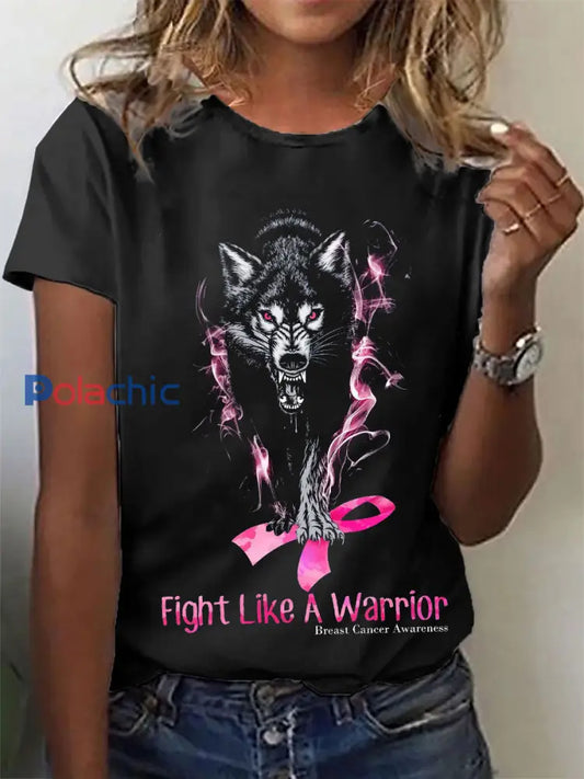 Women’s Fight Like a Warrior T-shirts de sensibilisation au cancer du sein Noir / S