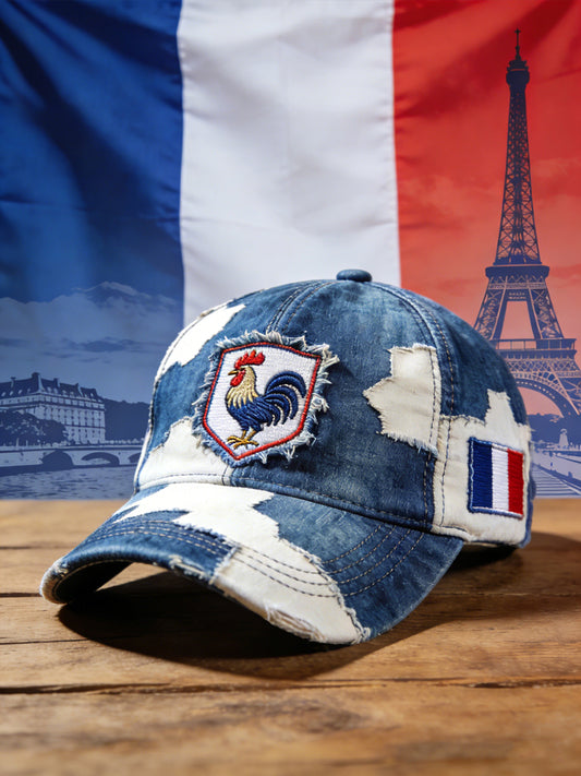 Casquette de baseball décontractée rétro coq français emblème Patchwork