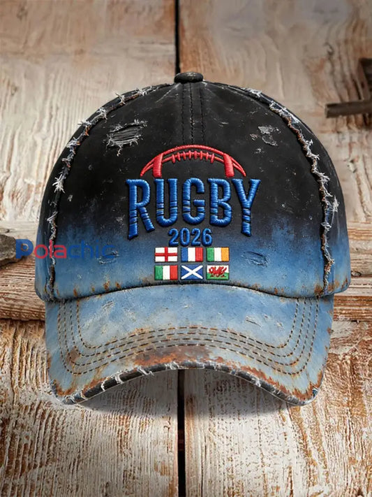 2026 Rugby Six Nations Timbre Vintage Punk-Style Casquette Bleu / 58CM
