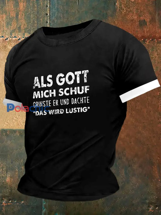 Als Gott Mich Schuf Imprimer Mode Vintage T-shirt à manches courtes Noir / S