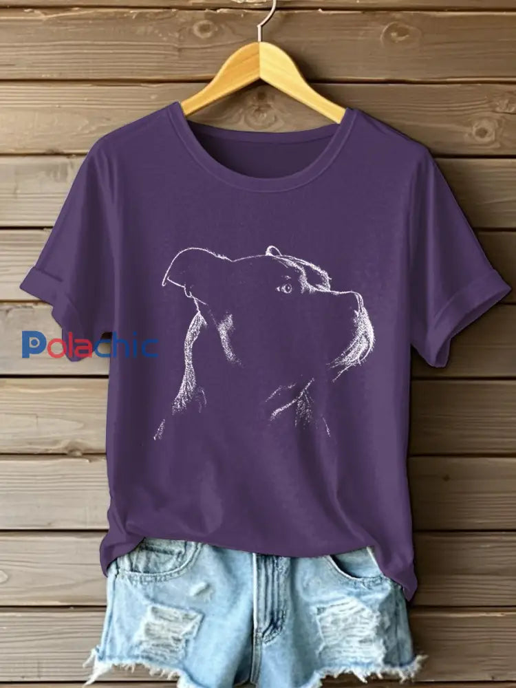 American Bully Print T-shirt décontracté Femme Violet / S