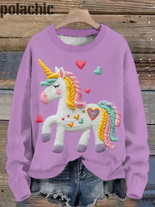 Amour Mignon Licorne Imprimé Col Rond Casual Sweat-Shirt À Manches Longues A / S