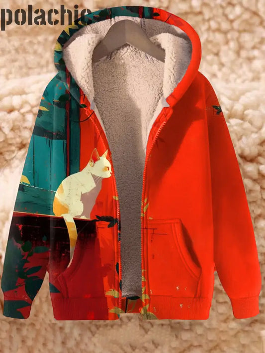 Animal Art Imprimer Manches Longues À Capuche Zip-Up Thick Top Veste A / S