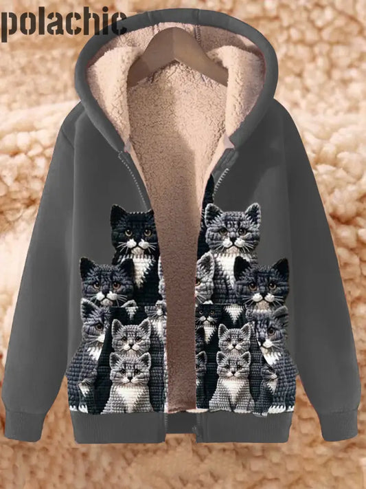 Animal Art Imprimer Manches Longues À Capuche Zip-Up Thick Top Veste A / S