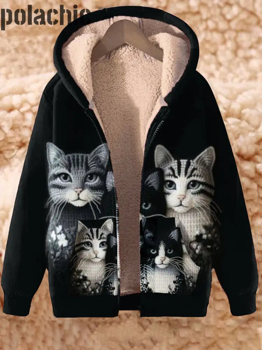 Animal Art Imprimer Manches Longues À Capuche Zip-Up Thick Top Veste A / S