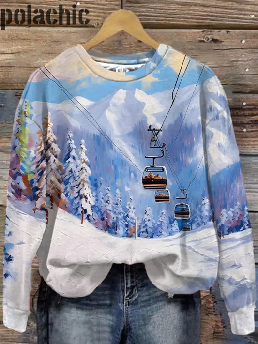 Apres Ski Cable Car Imprimé Casual Loose Crew Neck Sweat À Manches Longues A / S