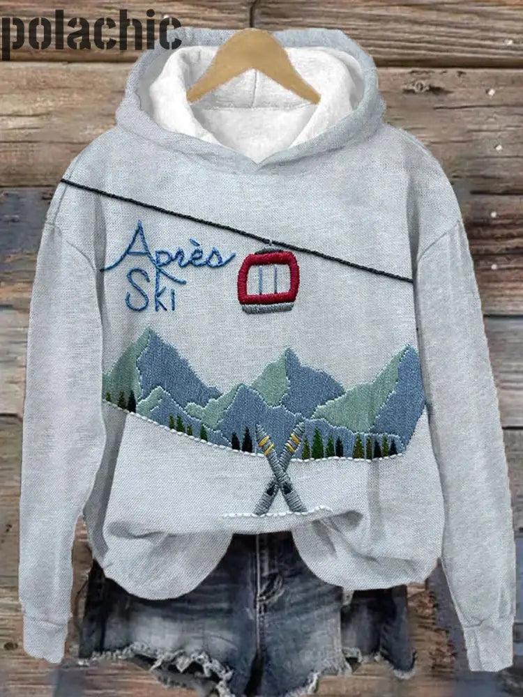 Apres Ski Snow Mountain Holiday Imprimé Casual Loose Crew Neck À Manches Longues Hoodie A / S