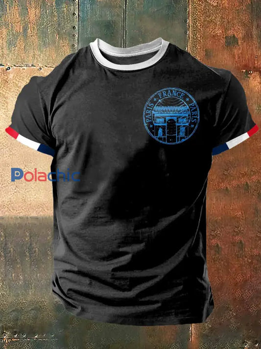 Arc De Triomphe Imprimer Vintage Fashion T-shirt à manches courtes pour hommes Noir / S