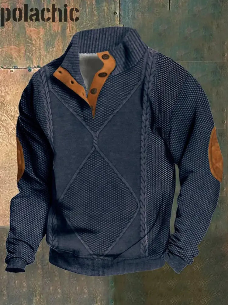 Art De Texture Rétro Imprimé Western Vintage Col Montant Boutonné Sweat-Shirt Extérieur A / S