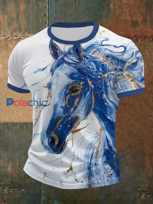Art Horse Print T-shirt décontracté pour hommes comme image / S