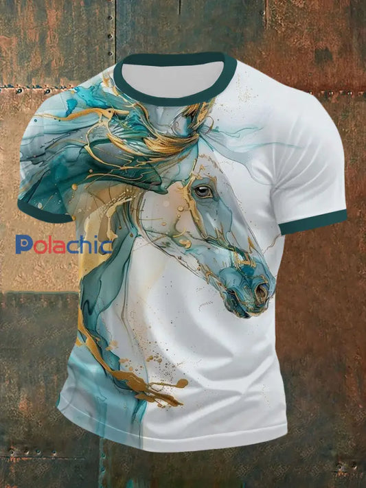 Art Horse Print T-shirt décontracté pour hommes comme image / S