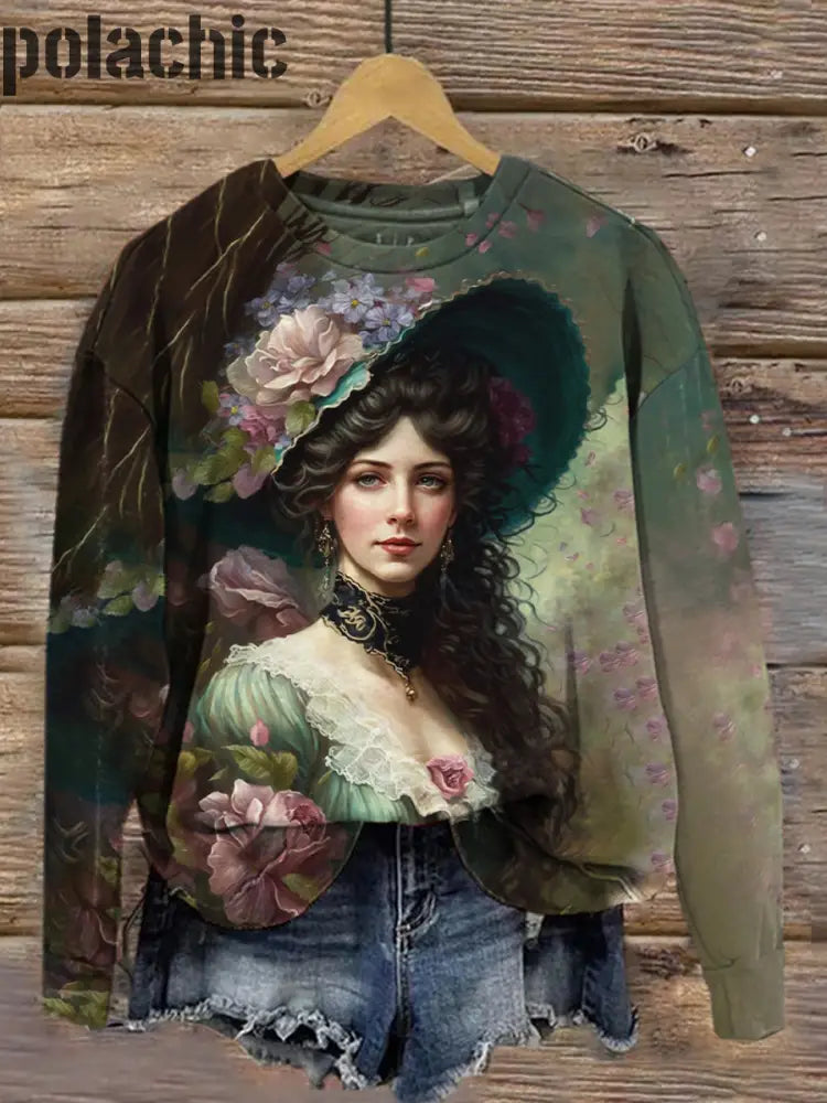 Art Peinture Imprimé T-Shirt À Manches Courtes Casual Vintage Victorien Femmes (2)