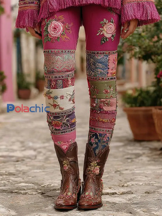 Bas imprimé floral botanique pour femmes Rose / S