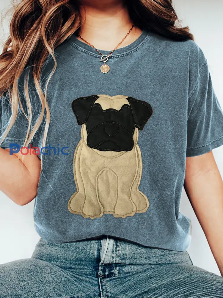 Beau chien Patchwork Art Vintage T-Shirt des femmes Bleu / S