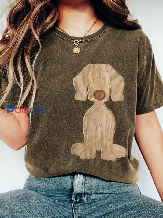 Beau chien Patchwork Art Vintage T-Shirt des femmes Brun Foncé / S