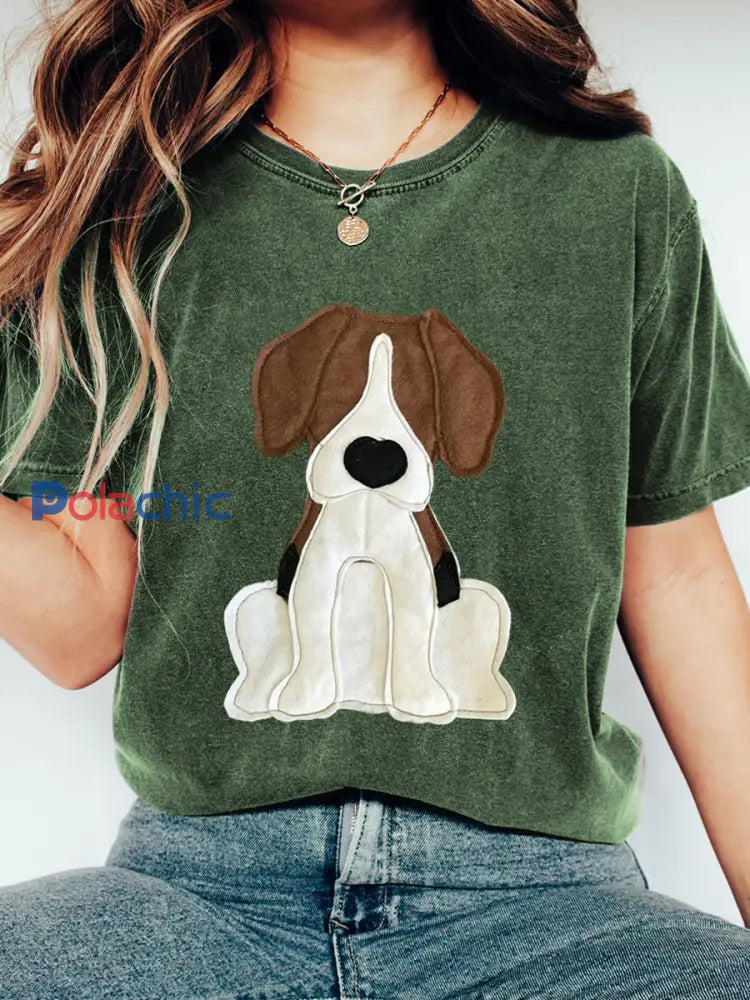 Beau chien Patchwork Art Vintage T-Shirt des femmes Vert Foncé / S