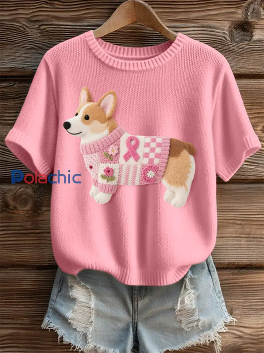 Beau modèle de Corgi des femmes a senti le dessus confortable de tricot d’art Rose / S