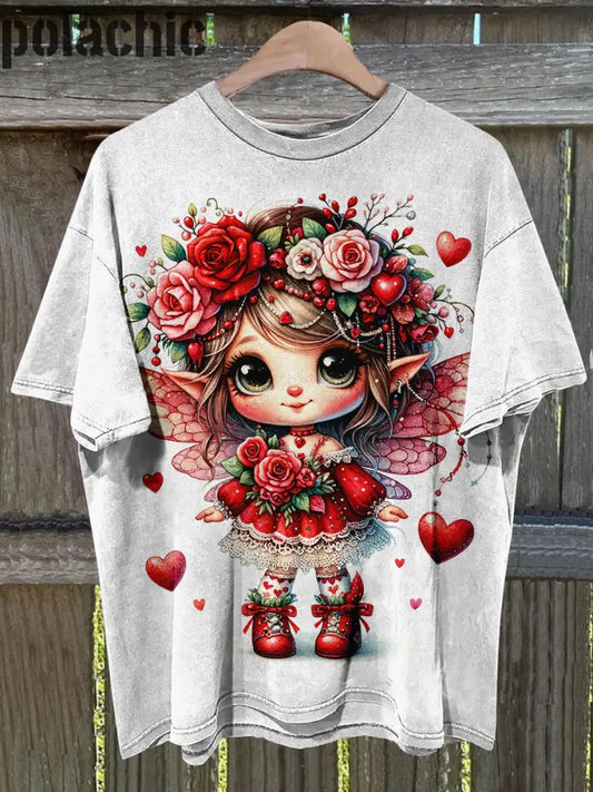 Belle Fleur Fée Imprimé Mode Vintage Lâche T-Shirt À Manches Courtes A / S