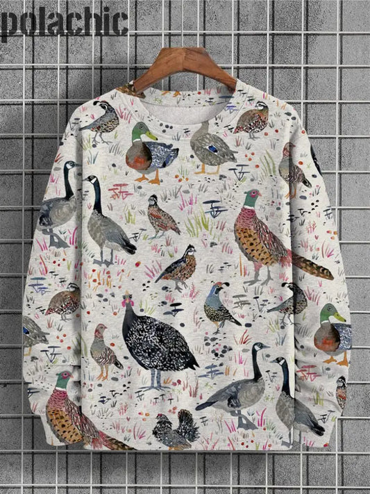 Birds Art Pattern All Over Print Pullover Sweatshirt Light Gray / S