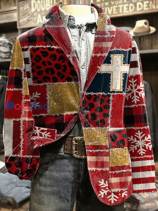 Blazer décontracté rétro de Noël de style occidental pour hommes comme image / S