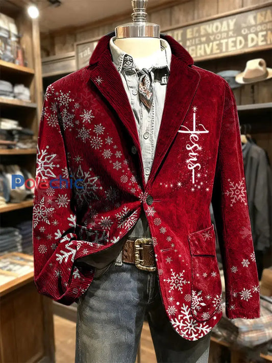 Blazer décontracté rétro de Noël de style occidental pour hommes Rouge / S