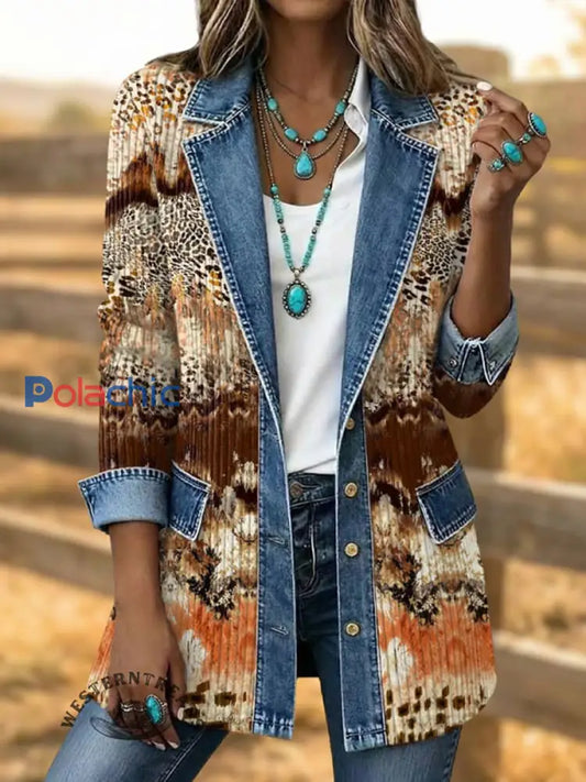 Blazer imprimé à motif western pour femme comme image / S