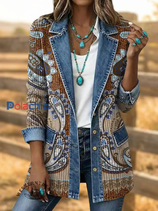 Blazer imprimé à motif western pour femme comme image / S