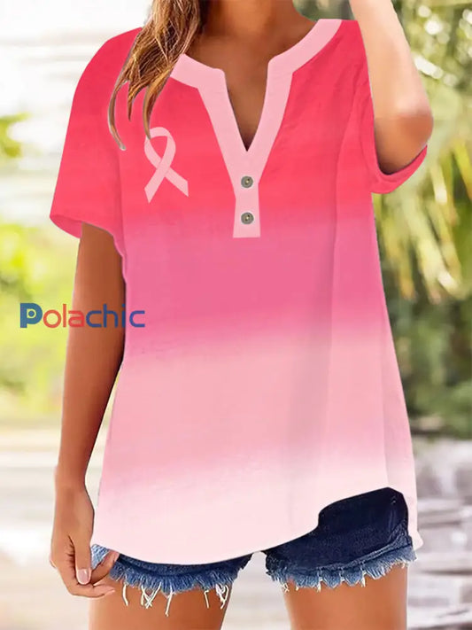 Blouse col de poupée à manches courtes pour femmes Rose / S