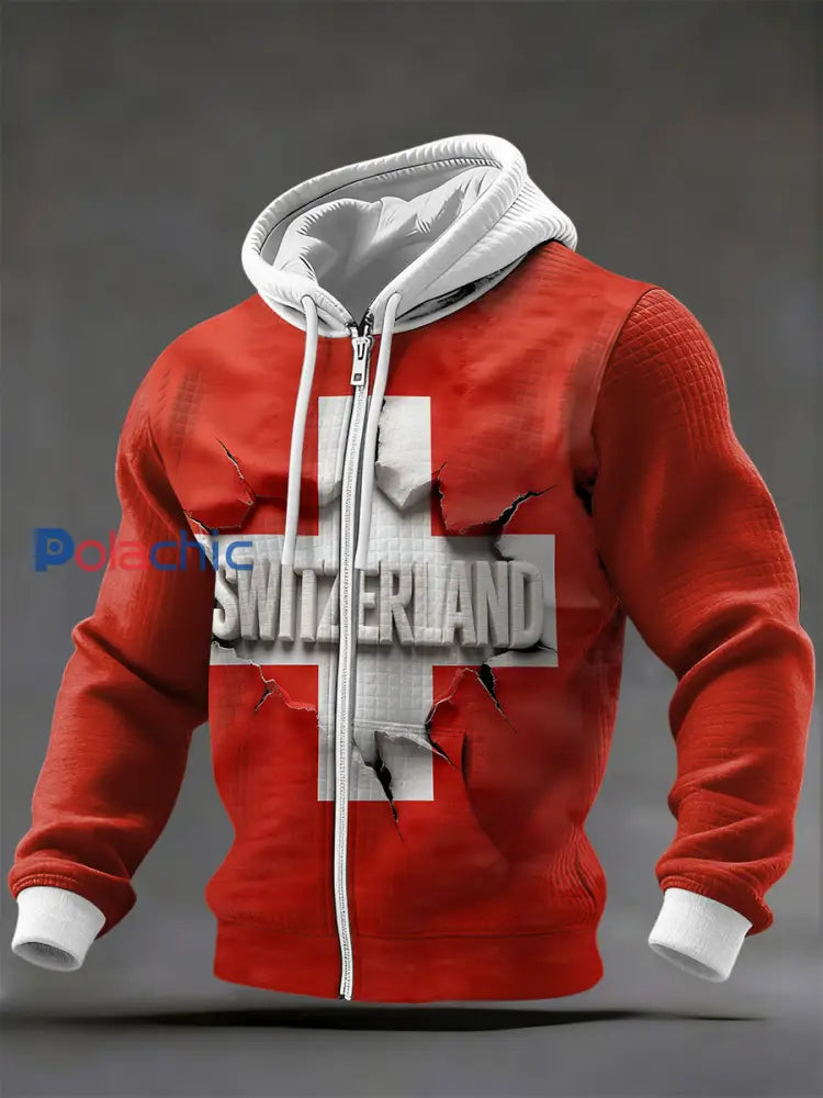 Blouson à glissière Bold Cracked Swiss Cross & Typography Homme Multicolore / S