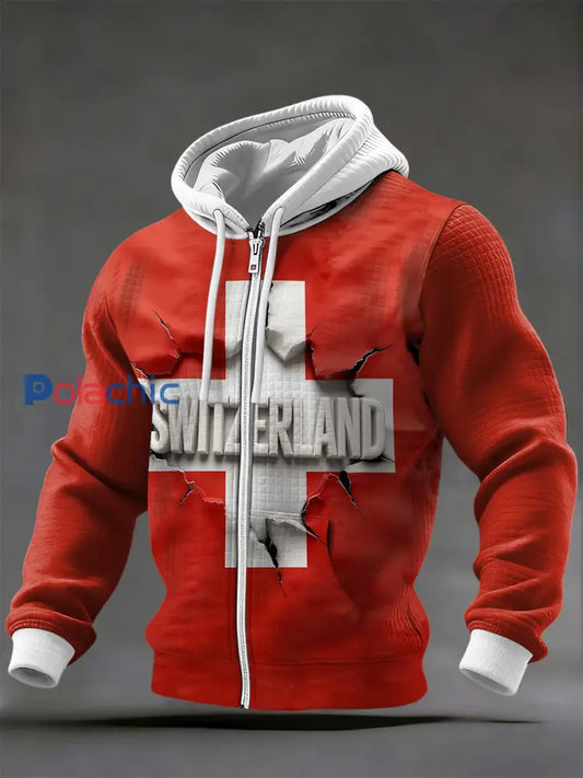 Blouson à glissière Bold Cracked Swiss Cross & Typography Homme Multicolore / S