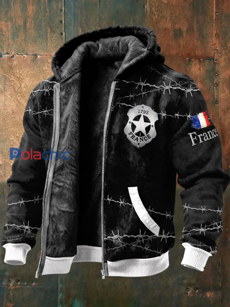 Blouson Homme Noir Doublé Polaire À Imprimé Français Noir / S