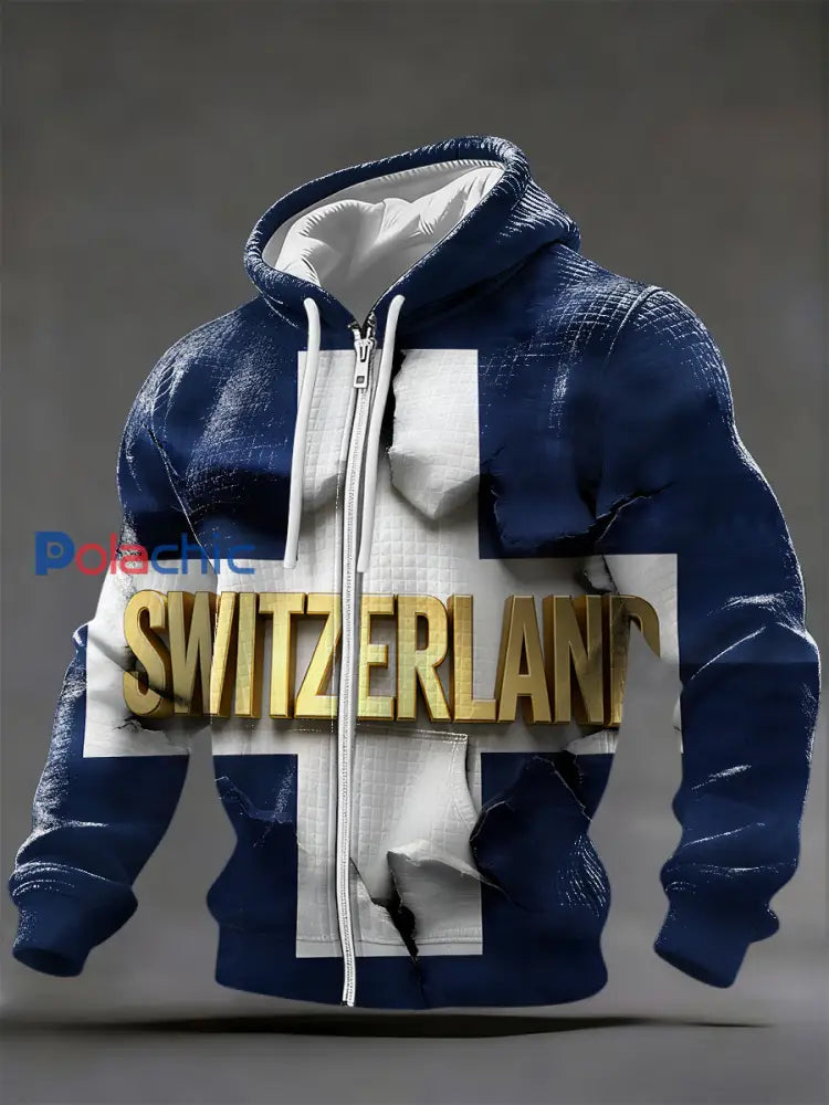 Blouson zippé doré Luxe pour homme avec croix suisse et texture Multicolore / S