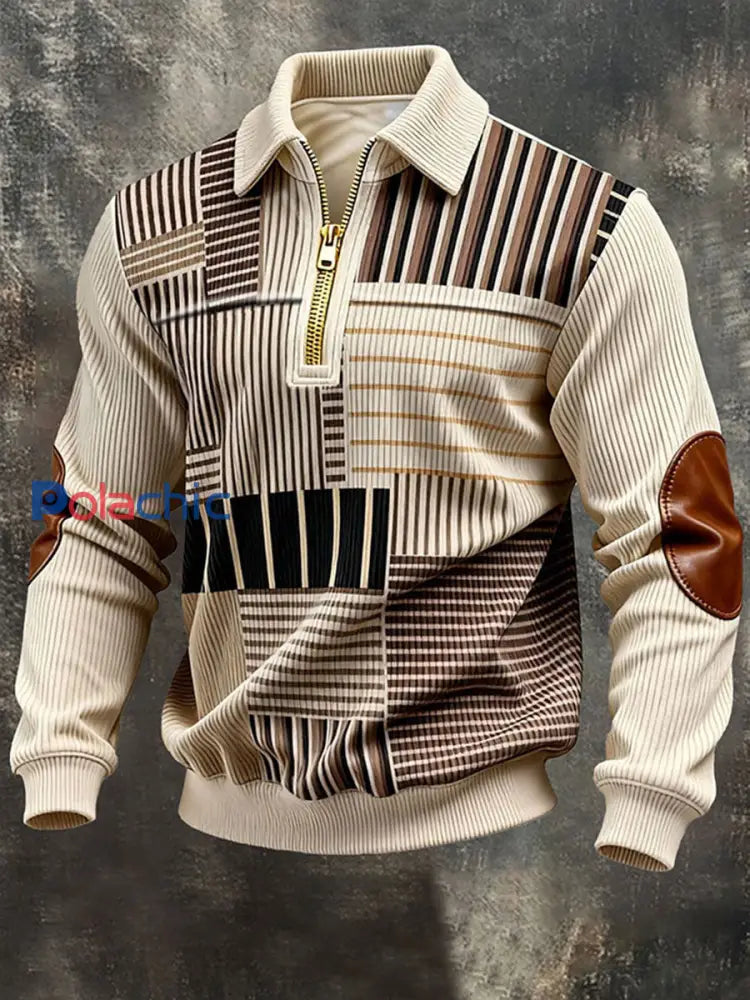 Blouson zippé imprimé vintage en velours côtelé pour homme comme image / S