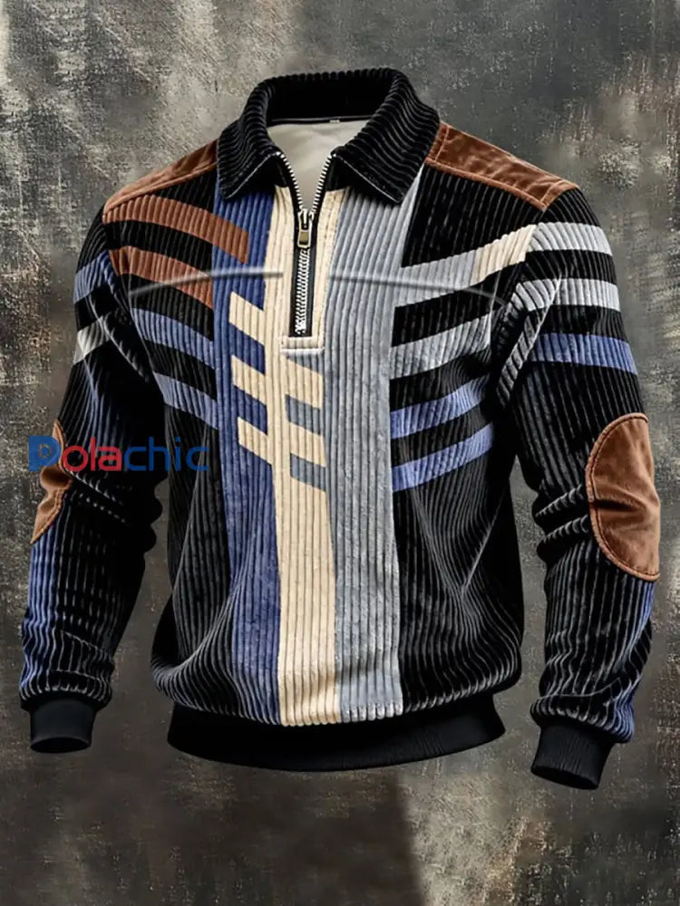 Blouson zippé imprimé vintage en velours côtelé pour homme comme image / S