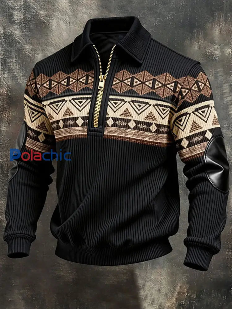 Blouson zippé imprimé vintage en velours côtelé pour homme Noir / S
