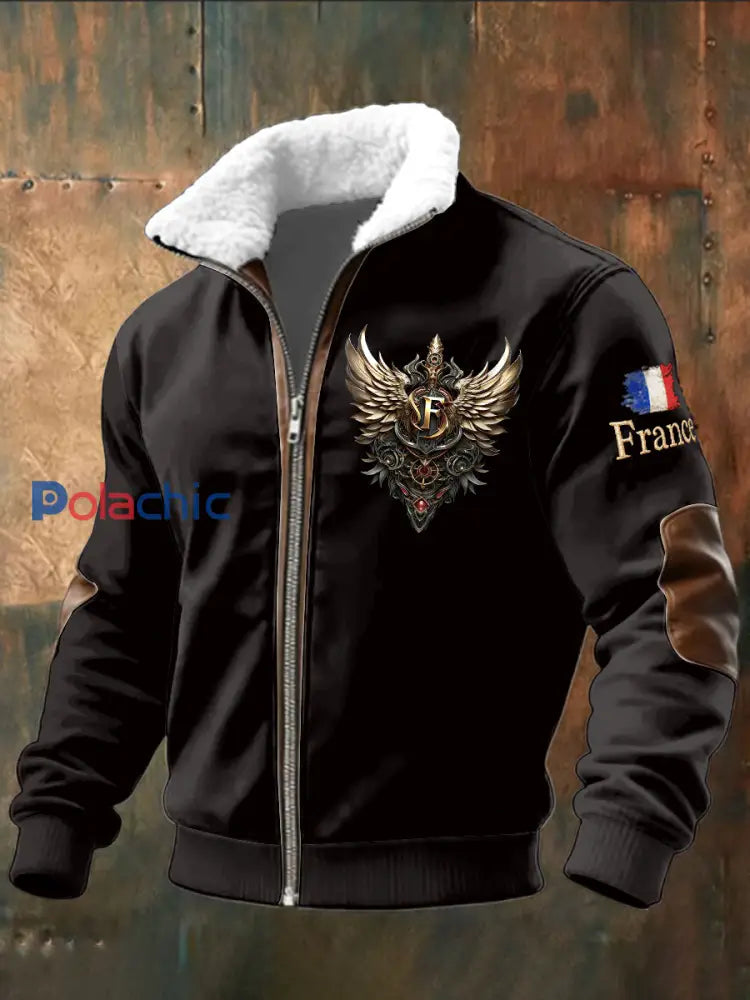 Blouson zippé pour homme avec monogramme français imprimé aile F Noir / S