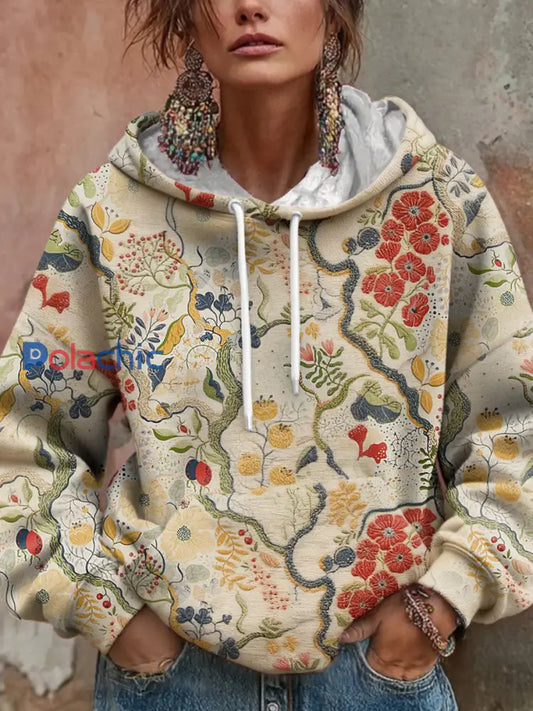 Bohème Boho Floral Art Imprimé Hoodie des femmes Abricot / S