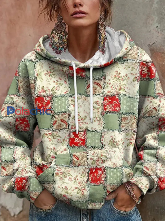 Bohème Boho Floral Art Imprimé Hoodie des femmes comme image / S