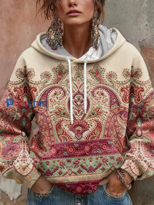Bohème Boho Floral Art Imprimé Hoodie des femmes Rose / S
