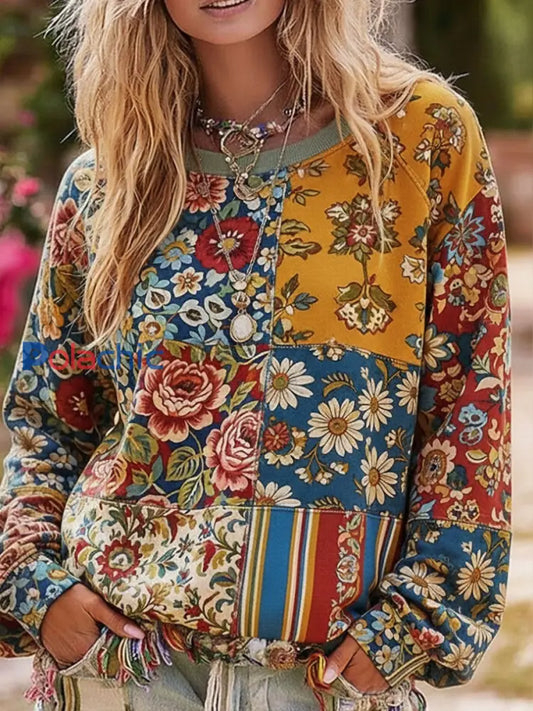 Bohème Boho Floral Art Imprimé Sweatshirt des femmes comme image / S